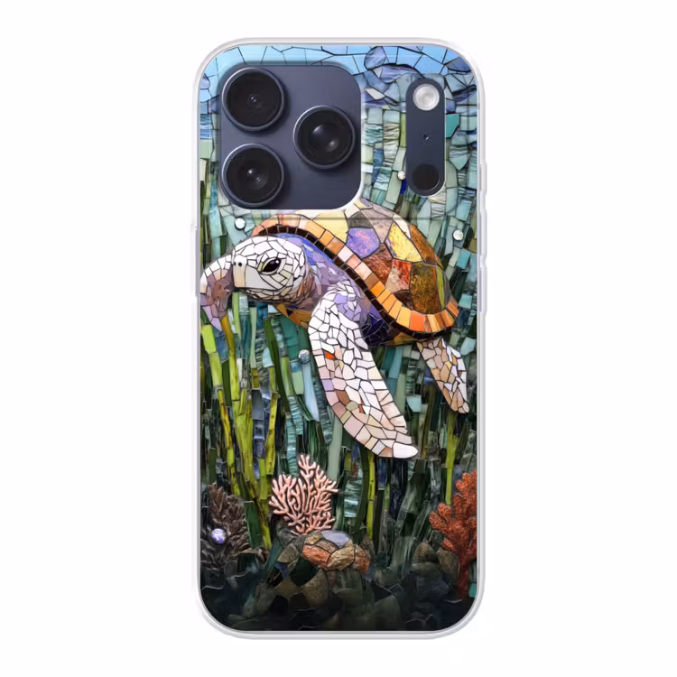 Schildpad - Zeewier - Mozaïek Telefoonhoesje iPhone 17 Pro klein -3d