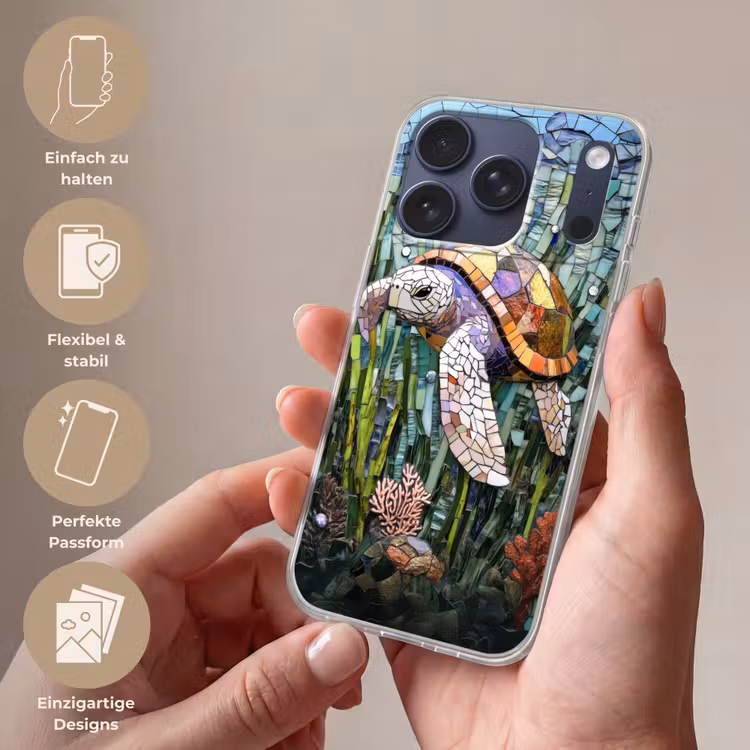 Schildpad - Zeewier - Mozaïek Telefoonhoesje iPhone 17 Pro klein -sfeer3_DE