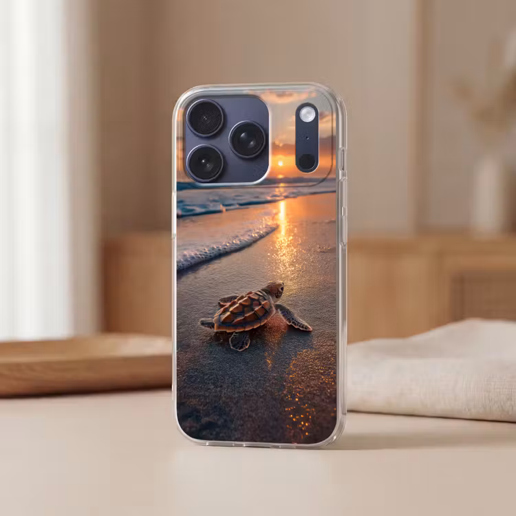 Schildpad - strand - Zonsondergang Telefoonhoesje iPhone 17 Pro klein -sfeer2