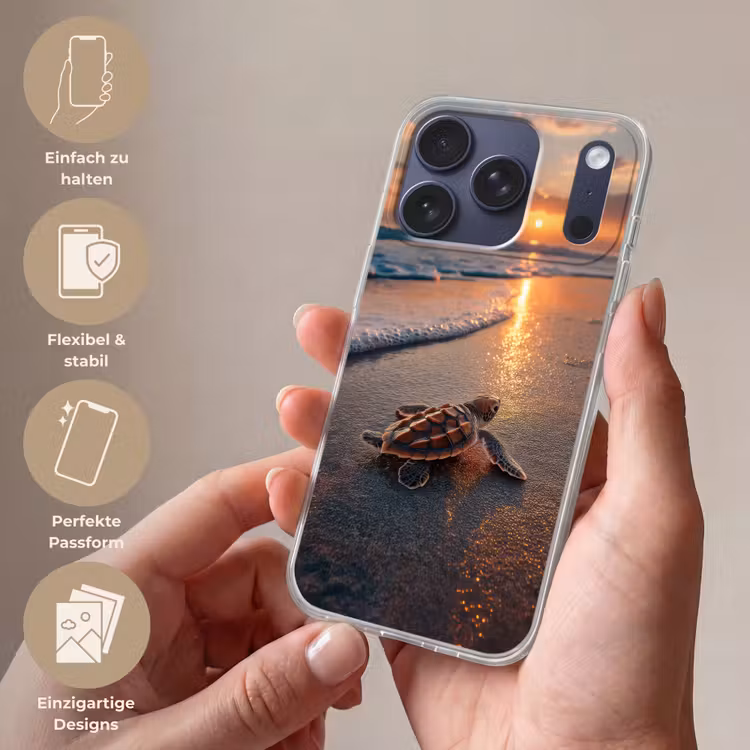 Schildpad - strand - Zonsondergang Telefoonhoesje iPhone 17 Pro klein -sfeer3_DE