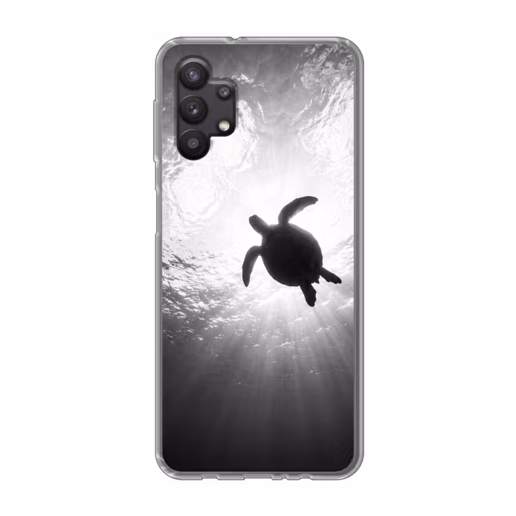 Schildpad - Onderwater - Lichtstralen - Oceaan - Zwart-wit Telefoonhoesje Samsung Galaxy A32 5G klein -3d