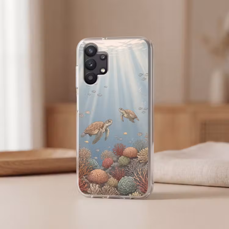 Schildpad - Onderwater - Natuur - Illustratie Telefoonhoesje Samsung Galaxy A32 5G klein -sfeer2