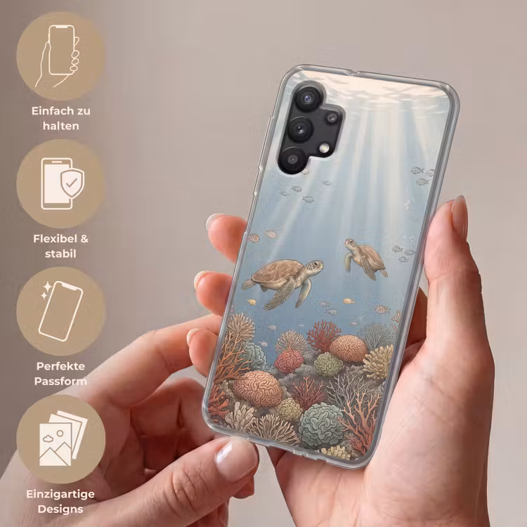 Schildpad - Onderwater - Natuur - Illustratie Telefoonhoesje Samsung Galaxy A32 5G klein -sfeer3_DE