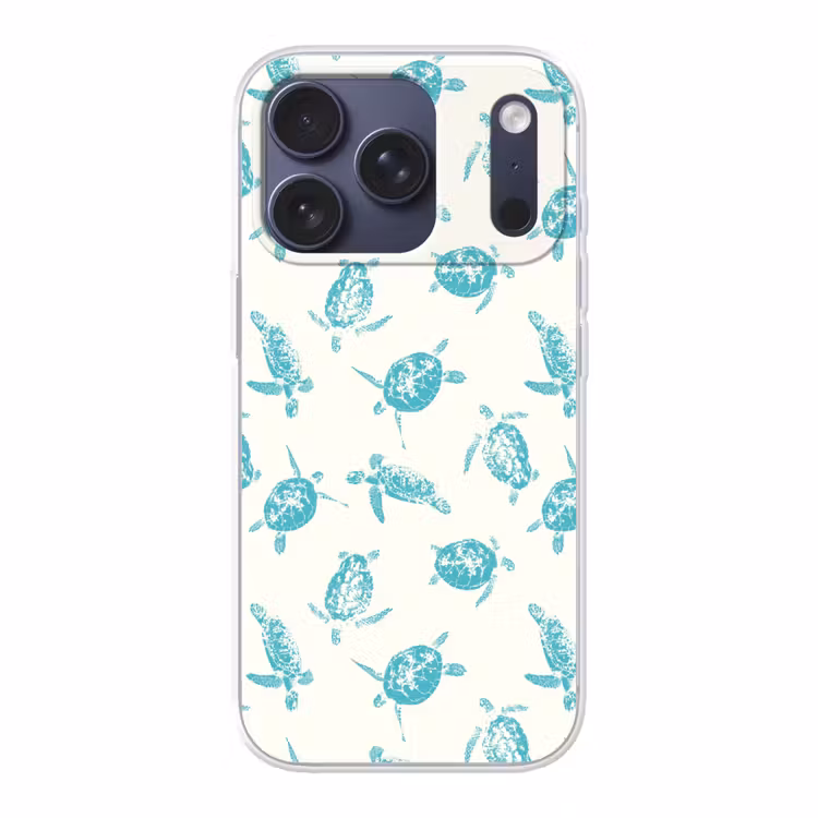 Schildpadden - Patroon - Wit - Blauw Telefoonhoesje iPhone 17 Pro klein -3d