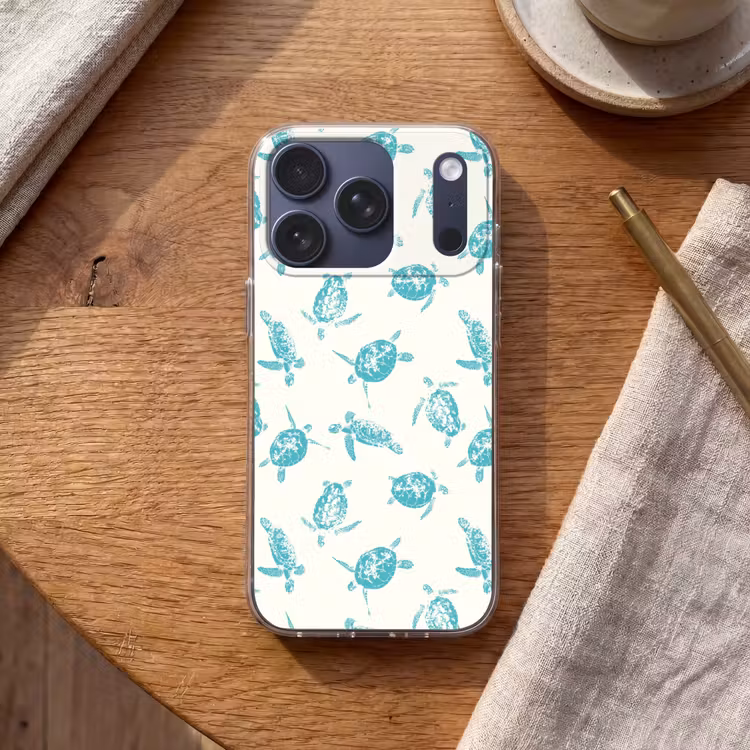 Schildpadden - Patroon - Wit - Blauw Telefoonhoesje iPhone 17 Pro klein -sfeer1