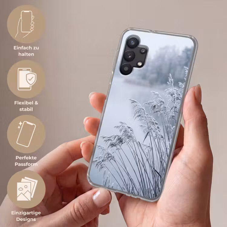 Riet - Bevroren - Winter - Natuur Telefoonhoesje Samsung Galaxy A32 5G klein -sfeer3_DE