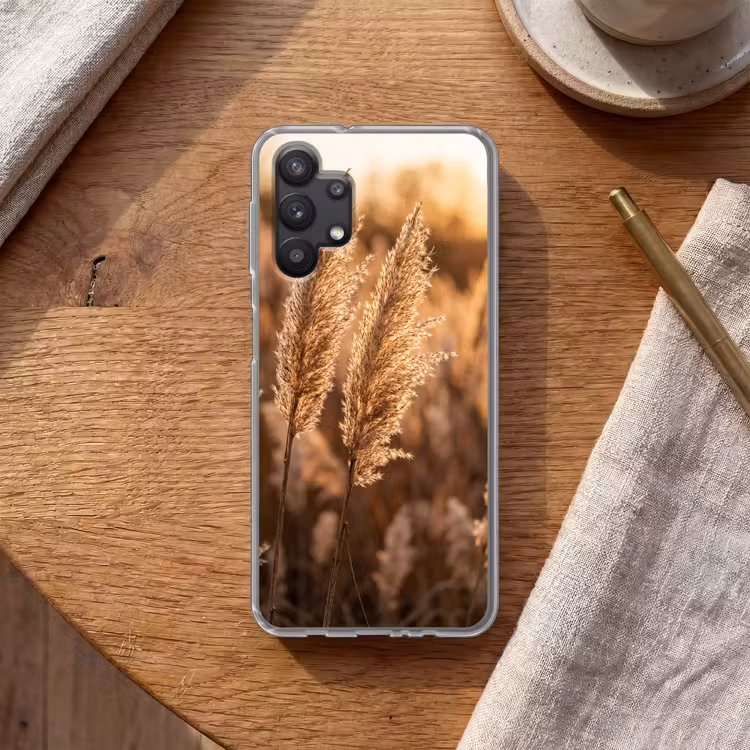Rietpluimen - Gras - Zonsondergang - Goud - Serene Telefoonhoesje Samsung Galaxy A32 5G klein -sfeer1