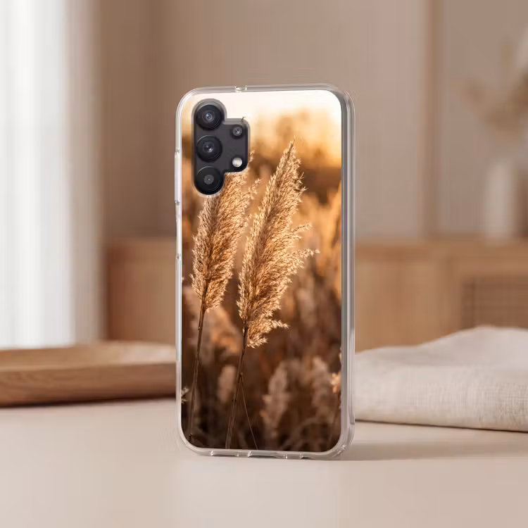 Rietpluimen - Gras - Zonsondergang - Goud - Serene Telefoonhoesje Samsung Galaxy A32 5G klein -sfeer2