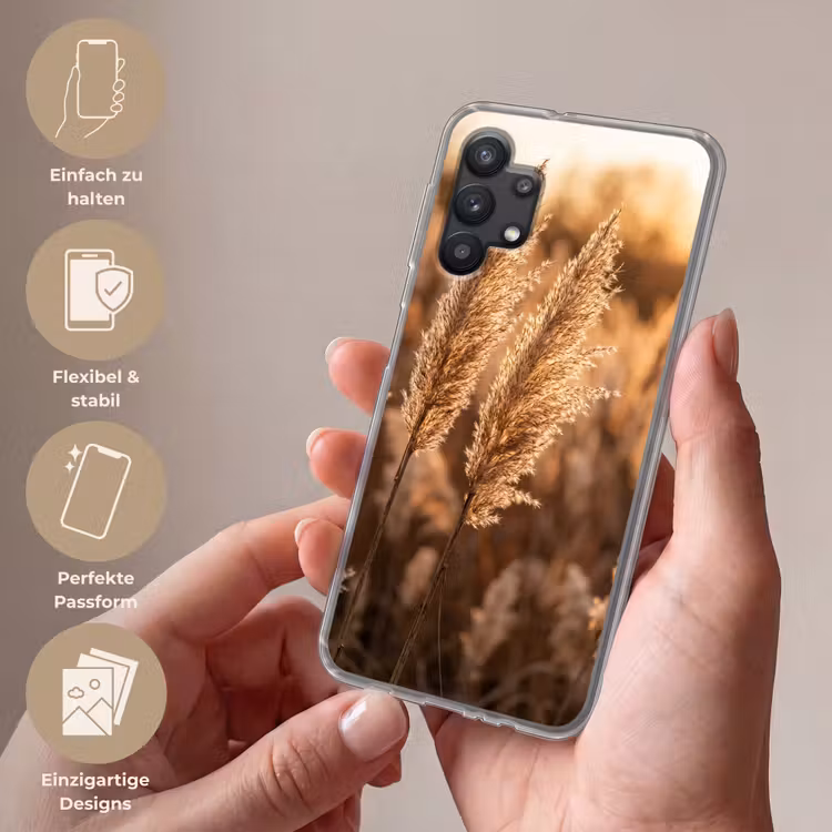 Rietpluimen - Gras - Zonsondergang - Goud - Serene Telefoonhoesje Samsung Galaxy A32 5G klein -sfeer3_DE