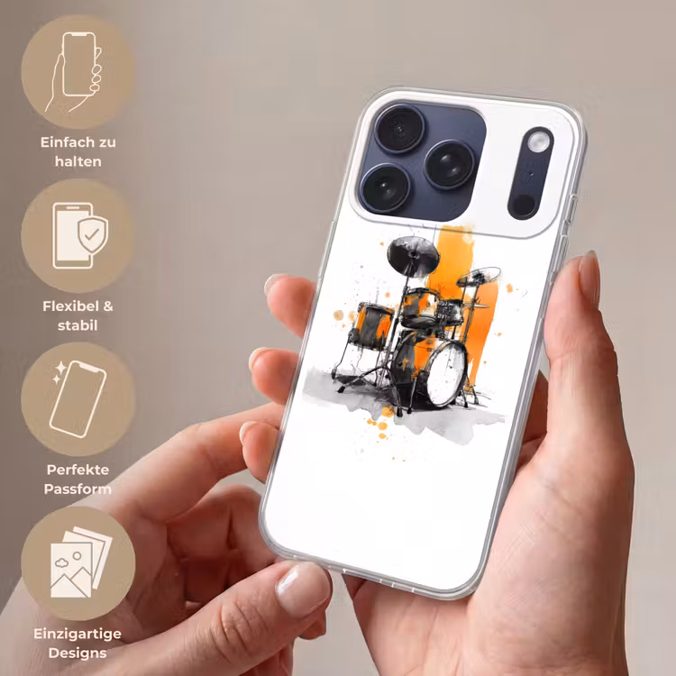 Drumstel - Oranje - Zwart - Aquarelverf Telefoonhoesje iPhone 17 Pro klein -sfeer3_DE