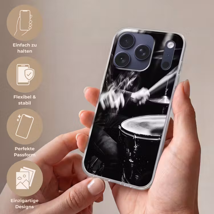 Drummer - Zwart - Drumstel Telefoonhoesje iPhone 17 Pro klein -sfeer3_DE