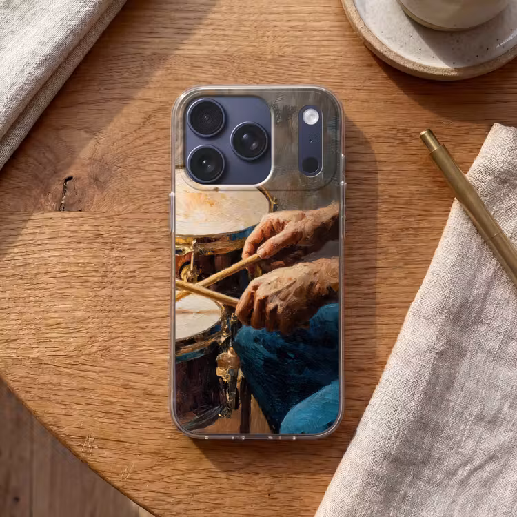 Drumstokken - Olieverf - Man Telefoonhoesje iPhone 17 Pro klein -sfeer1
