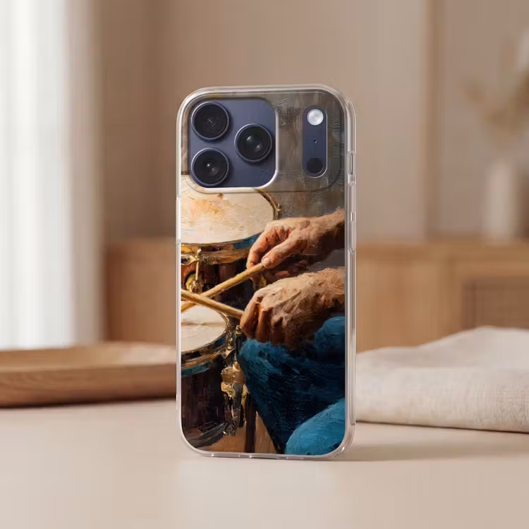 Drumstokken - Olieverf - Man Telefoonhoesje iPhone 17 Pro klein -sfeer2