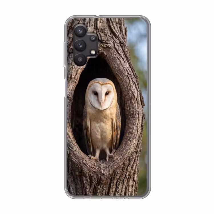 Kerkuil - Boom - Natuur - Bruin Telefoonhoesje Samsung Galaxy A32 5G klein -3d