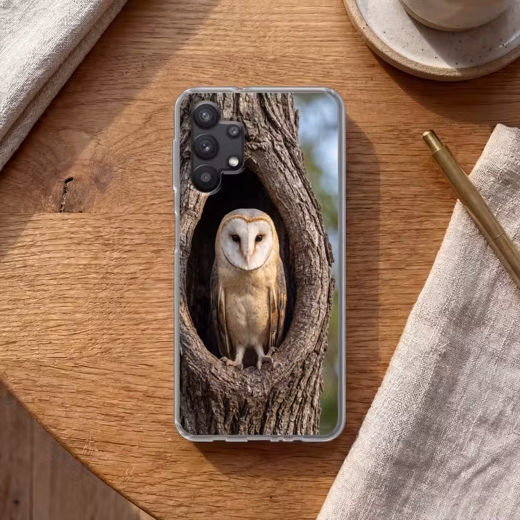 Kerkuil - Boom - Natuur - Bruin Telefoonhoesje Samsung Galaxy A32 5G klein -sfeer1