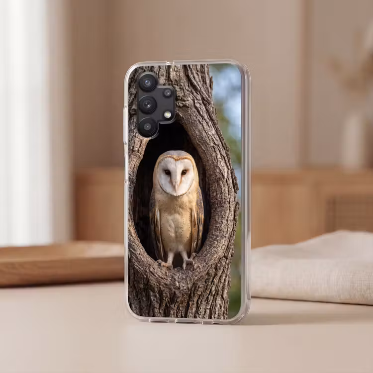 Kerkuil - Boom - Natuur - Bruin Telefoonhoesje Samsung Galaxy A32 5G klein -sfeer2