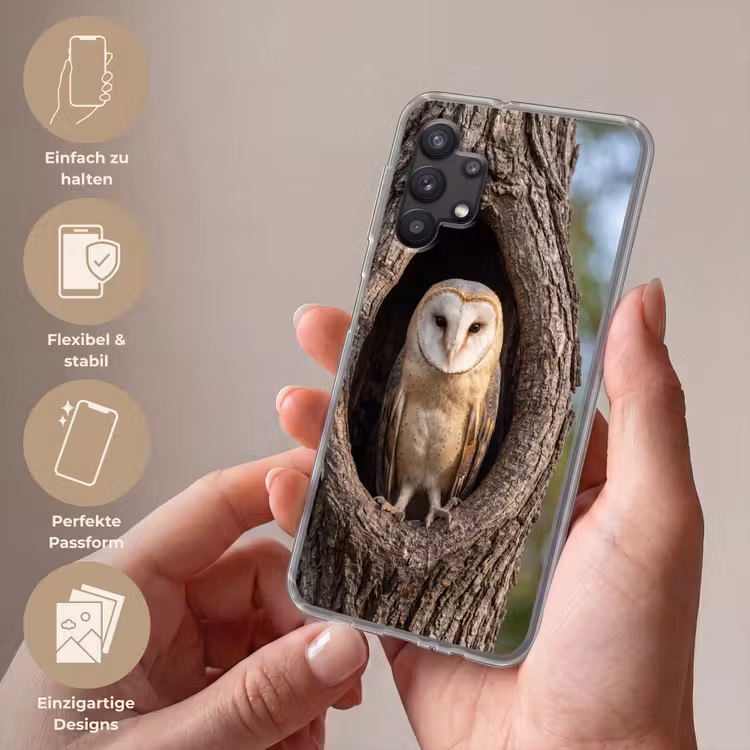 Kerkuil - Boom - Natuur - Bruin Telefoonhoesje Samsung Galaxy A32 5G klein -sfeer3_DE
