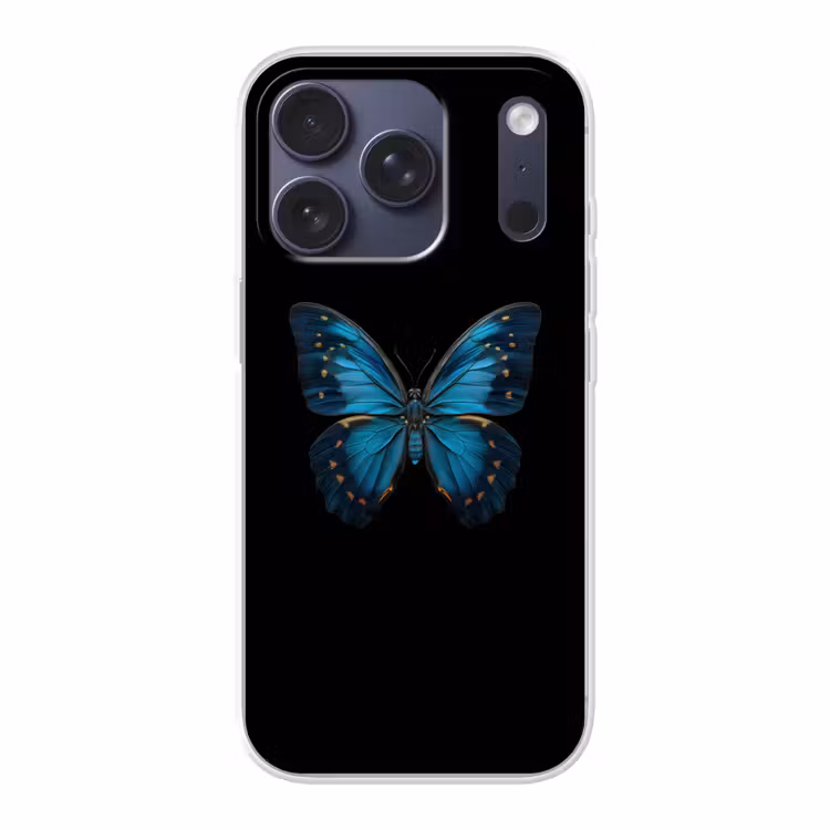 Vlinder - Blauw - Contrast Telefoonhoesje iPhone 17 Pro klein -3d