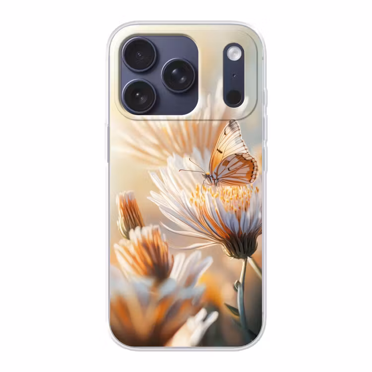 Vlinder - Bloem - Oranje Telefoonhoesje iPhone 17 Pro klein -3d