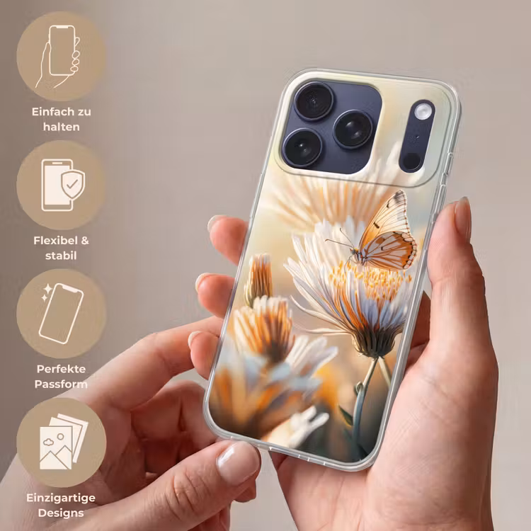 Vlinder - Bloem - Oranje Telefoonhoesje iPhone 17 Pro klein -sfeer3_DE