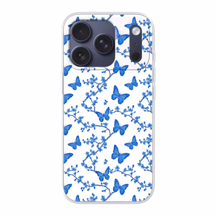 Vlinder - Bloemen - Blauw Telefoonhoesje iPhone 17 Pro klein 878 -3d