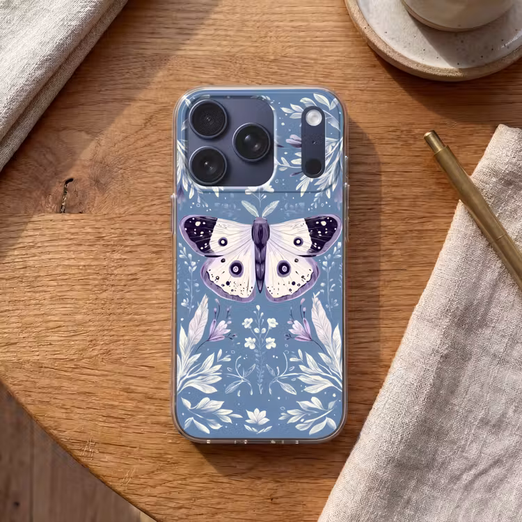 Vlinder - Bloemtakken - Lichtblauw Telefoonhoesje iPhone 17 Pro klein -sfeer1