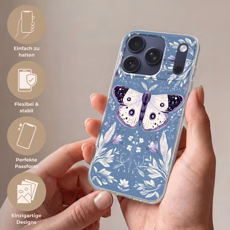 Vlinder - Bloemtakken - Lichtblauw Telefoonhoesje iPhone 17 Pro klein -sfeer3_DE