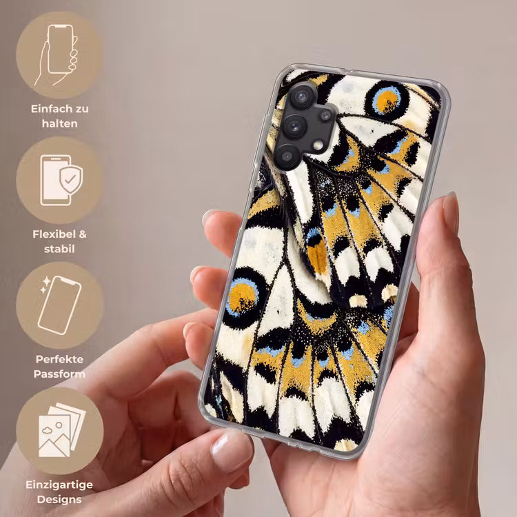 Vlinder - Vleugel - Geel Telefoonhoesje Samsung Galaxy A32 5G klein -sfeer3_DE