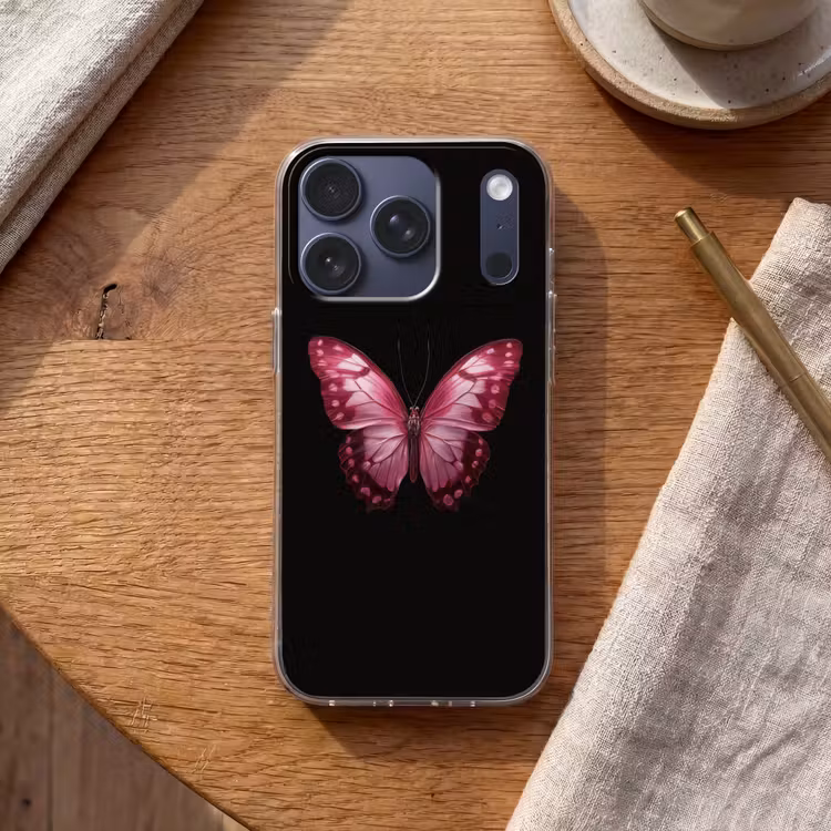 Vlinder - Fuchsia - Grafisch Telefoonhoesje iPhone 17 Pro klein -sfeer1