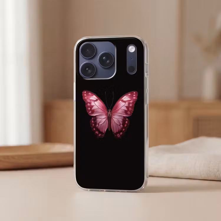 Vlinder - Fuchsia - Grafisch Telefoonhoesje iPhone 17 Pro klein -sfeer2