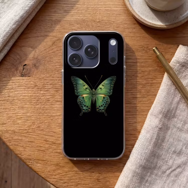 Vlinder - Groen - Diepte Telefoonhoesje iPhone 17 Pro klein -sfeer1