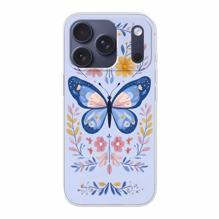 Vlinder - Lichtblauw - Sierlijk - Bloemen Telefoonhoesje iPhone 17 Pro klein -3d