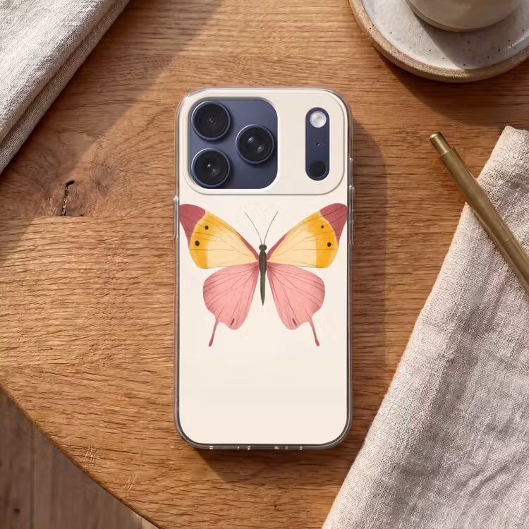 Vlinder - Illustratie - Roze Telefoonhoesje iPhone 17 Pro klein -sfeer1
