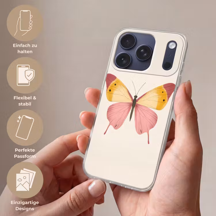 Vlinder - Illustratie - Roze Telefoonhoesje iPhone 17 Pro klein -sfeer3_DE