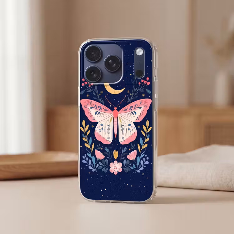 Vlinder - Maan - Bloemen - Sterrenhemel Telefoonhoesje iPhone 17 Pro klein -sfeer2