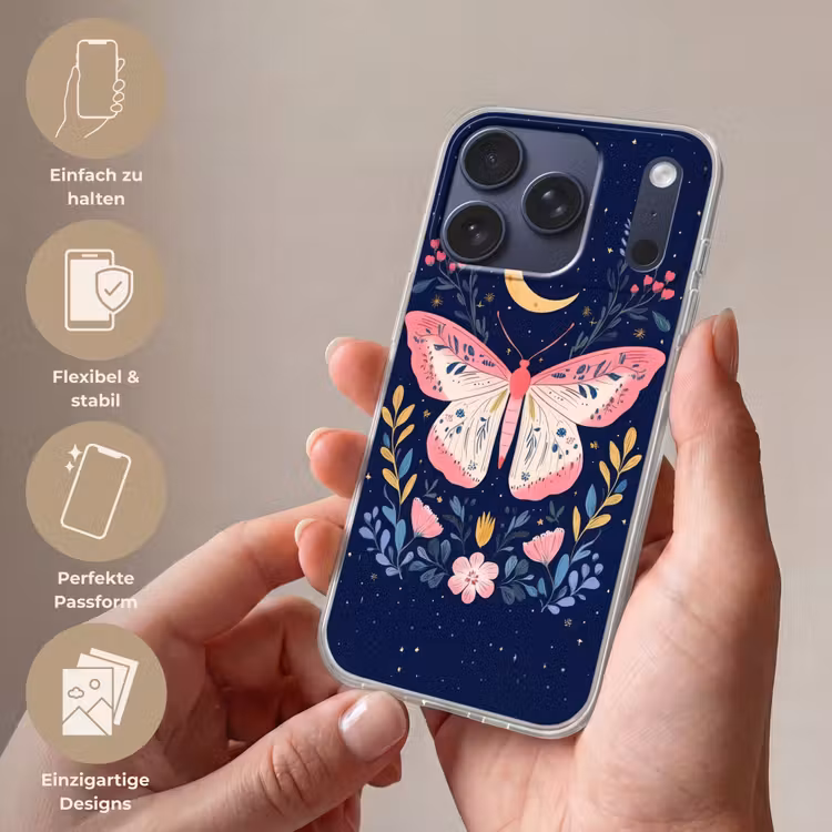 Vlinder - Maan - Bloemen - Sterrenhemel Telefoonhoesje iPhone 17 Pro klein -sfeer3_DE