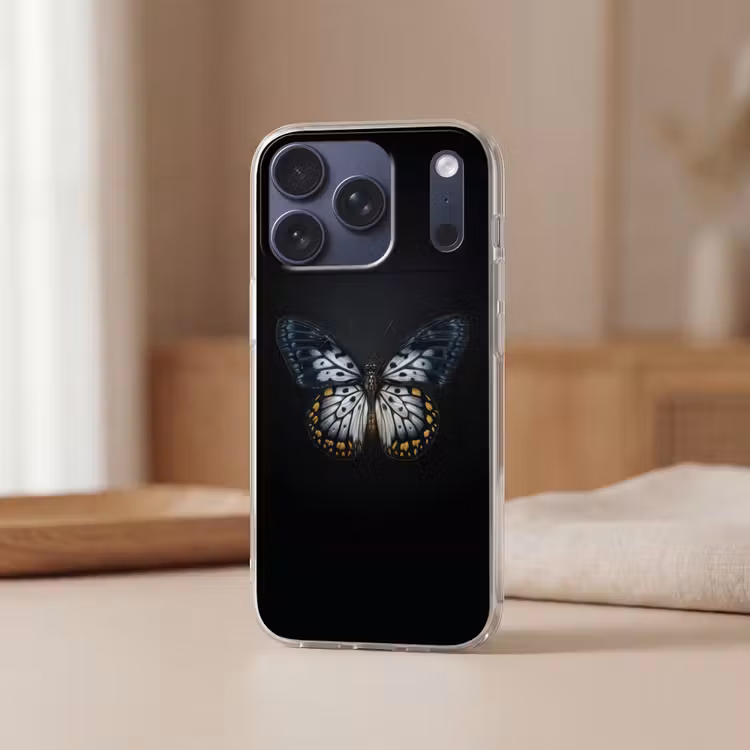 Vlinder - Monochroom - Balans Telefoonhoesje iPhone 17 Pro klein -sfeer2