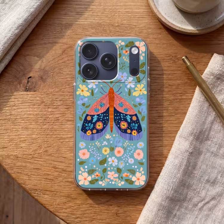 Vlinder - Sierlijk - Bloemen - Bladeren Telefoonhoesje iPhone 17 Pro klein -sfeer1