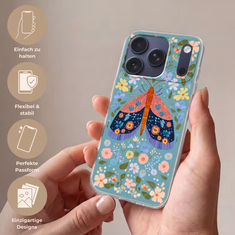 Vlinder - Sierlijk - Bloemen - Bladeren Telefoonhoesje iPhone 17 Pro klein -sfeer3_DE