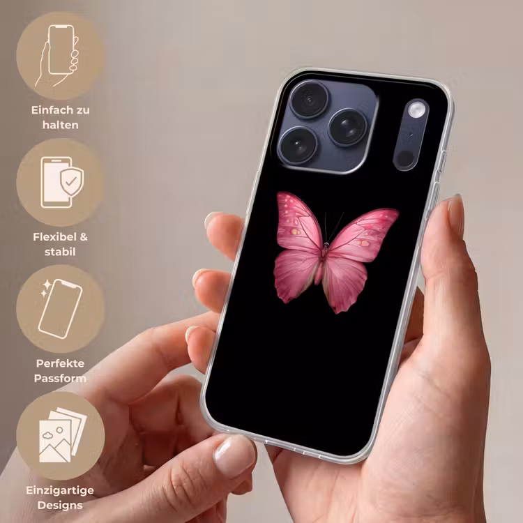 Vlinder - roze - Elegant Telefoonhoesje iPhone 17 Pro klein -sfeer3_DE