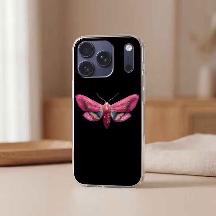 Vlinder - Roze - Nachtvlinder Telefoonhoesje iPhone 17 Pro klein -sfeer2