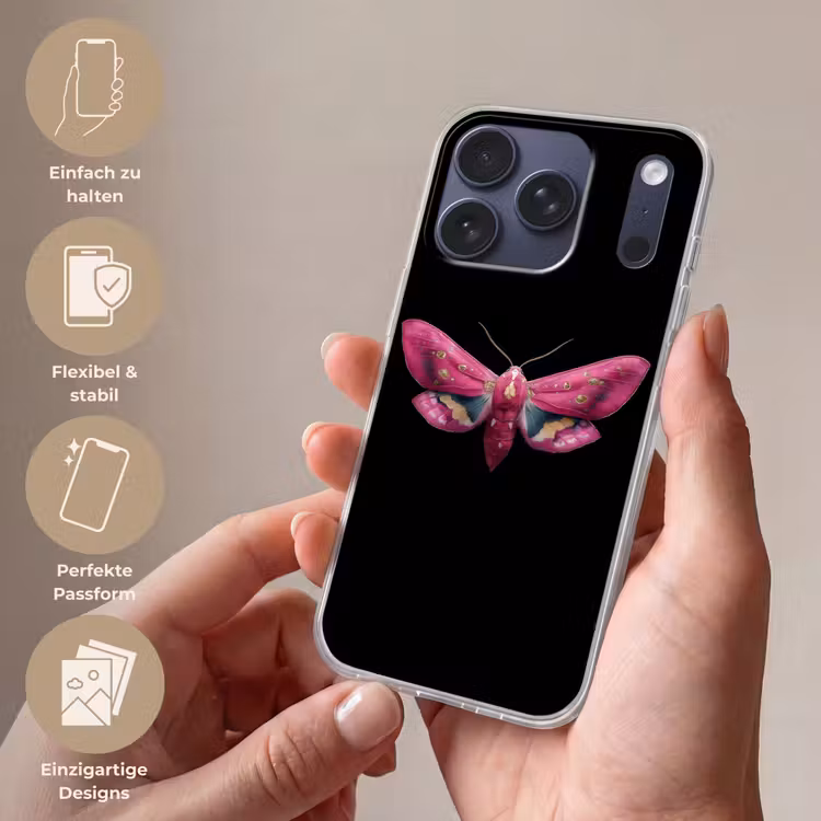 Vlinder - Roze - Nachtvlinder Telefoonhoesje iPhone 17 Pro klein -sfeer3_DE