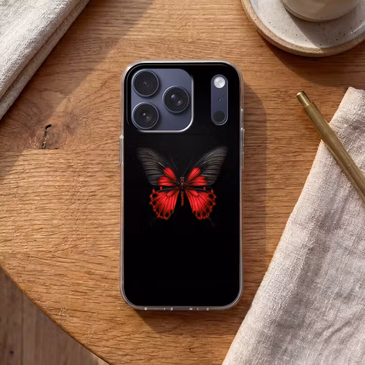 Vlinder - Rood - Contrast Telefoonhoesje iPhone 17 Pro klein -sfeer1
