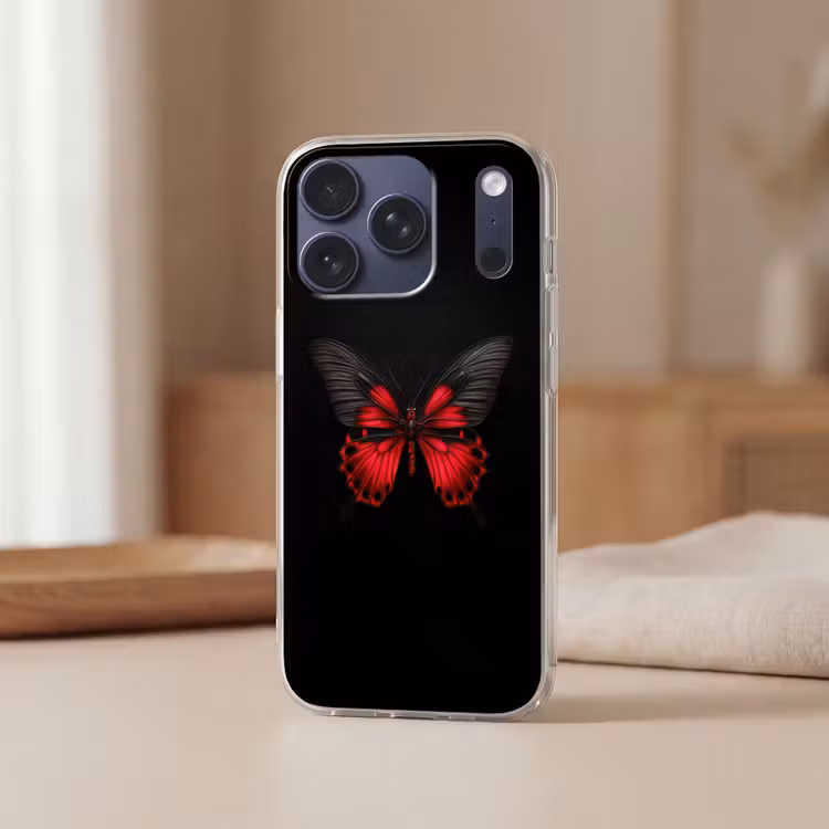 Vlinder - Rood - Contrast Telefoonhoesje iPhone 17 Pro klein -sfeer2