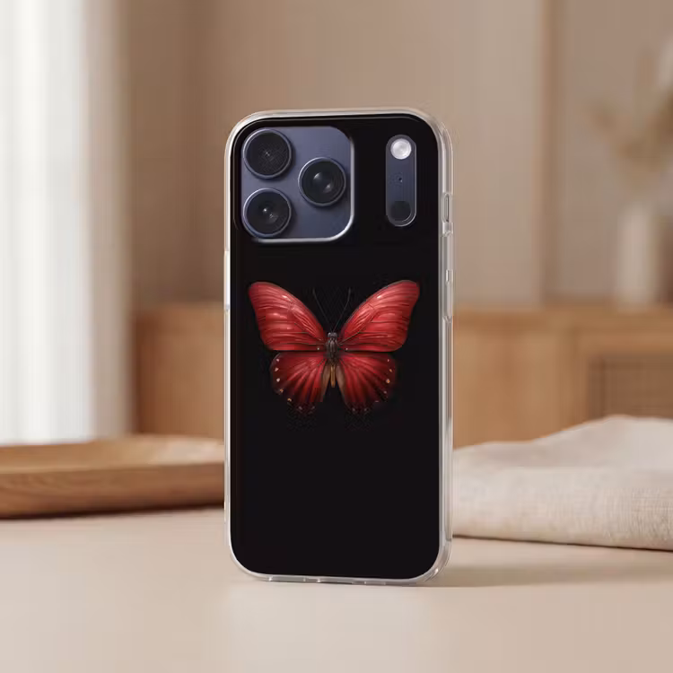 Vlinder - Rood - Minimalistisch Telefoonhoesje iPhone 17 Pro klein -sfeer2