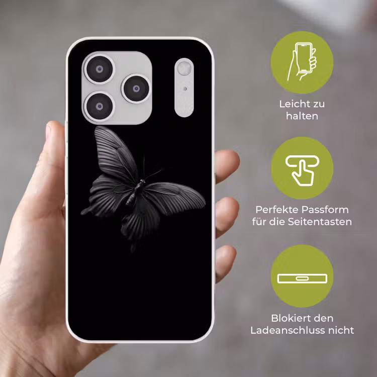 Vlinder - Zwart - Insect - Dieren Telefoonhoesje iPhone 17 Pro klein -sfeer3_DE