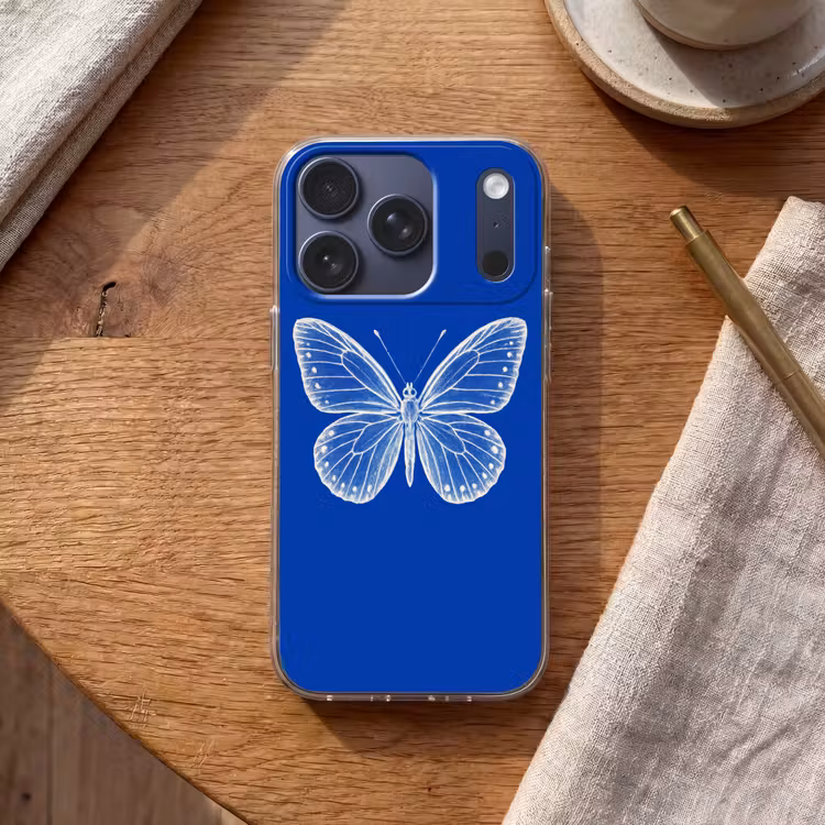 Vlinder - Wit - Getekend - Stippen Telefoonhoesje iPhone 17 Pro klein -sfeer1