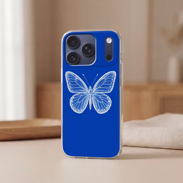 Vlinder - Wit - Getekend - Stippen Telefoonhoesje iPhone 17 Pro klein -sfeer2