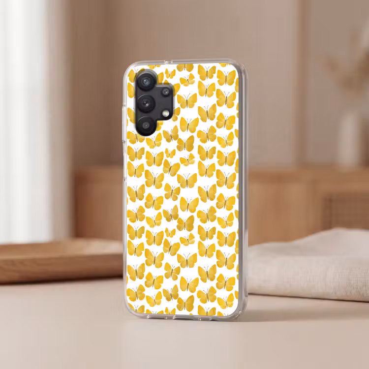 Vlinders - Botanisch - Illustratie - Geel - Wit Telefoonhoesje Samsung Galaxy A32 5G klein 346 -sfeer2
