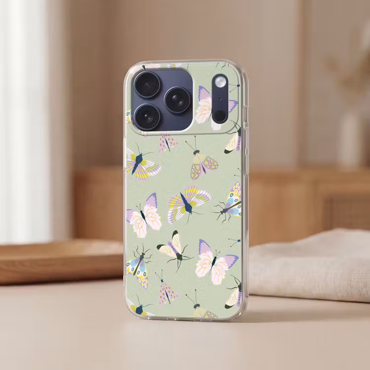 Vlinders - Insecten - Groen - Kleurrijk Telefoonhoesje iPhone 17 Pro klein -sfeer2